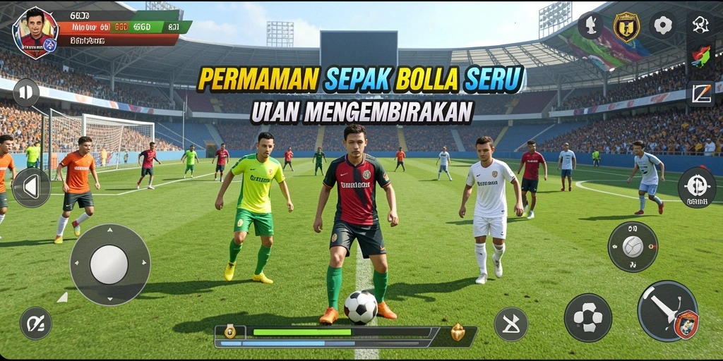 Tampilan gameplay 66D yang menampilkan aksi sepak bola yang mendebarkan.