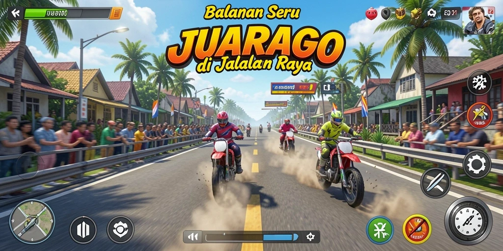 Screenshot JUARAGO menampilkan aksi balapan yang mendebarkan dan grafis indah.