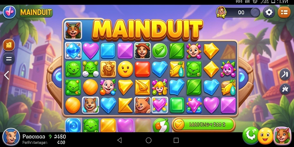 Tampilan gameplay MAINDUIT yang menawan dengan kombinasi benda berwarna.