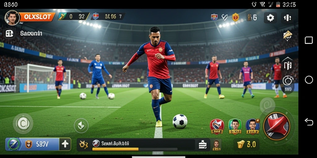 Screenshot utama OLXSLOT menampilkan aksi seru permainan sepak bola.