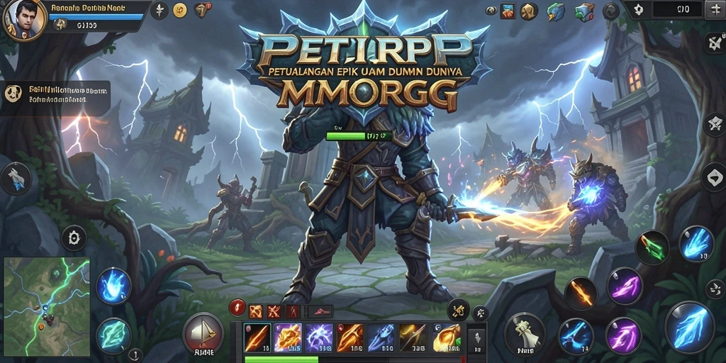 Screenshot menunjukkan pemain bertarung melawan monster besar dalam petualangan MMORPG.