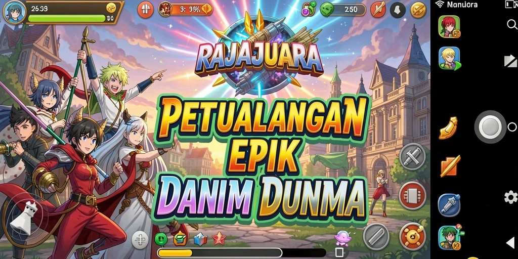 Tampilan gameplay menarik dari RAJAJUARA dengan karakter anime yang dinamis.