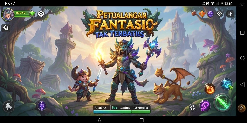 Screenshot gameplay RK77 menampilkan aksi pertempuran yang mendebarkan di dunia fantasi.