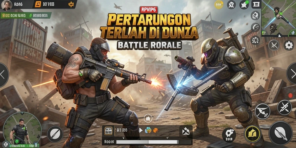 Screenshot menunjukkan aksi seru dalam pertarungan Battle Royale.