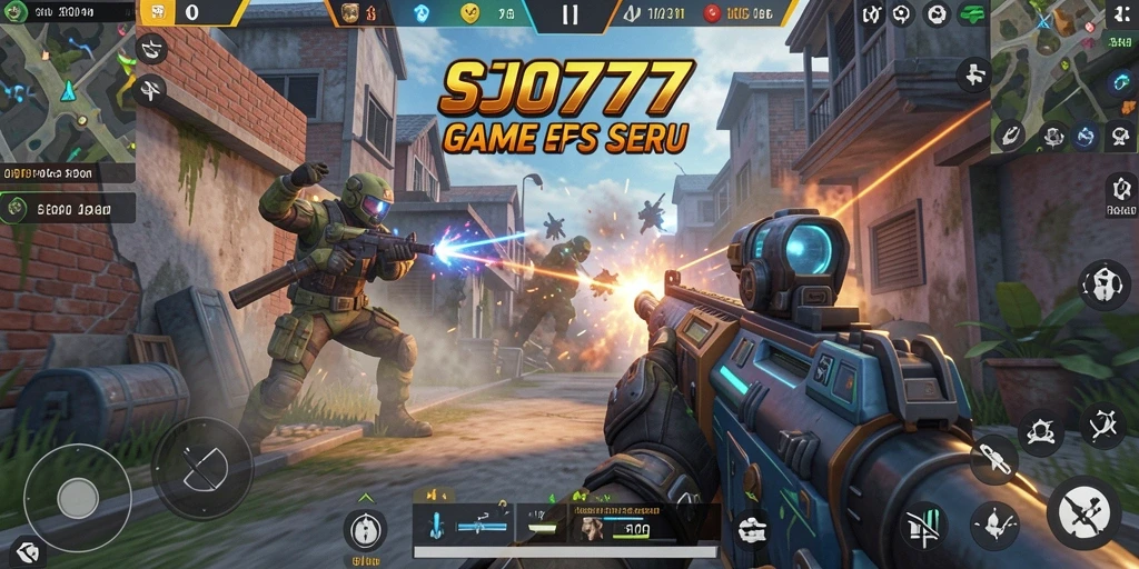 Tampilan gameplay mendebarkan dalam aksi FPS SJO777.