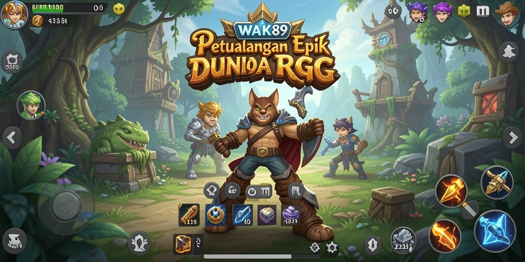 Screenshot WAK89 menampilkan karakter dalam pertarungan epik di dunia RPG.